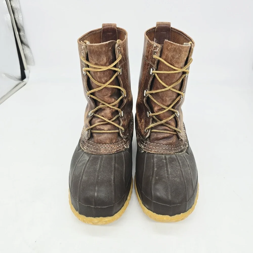 Vintage 70s LL Bean Boots Mens 8 Maine Hunting Shoe Script Leather Rubber Rain